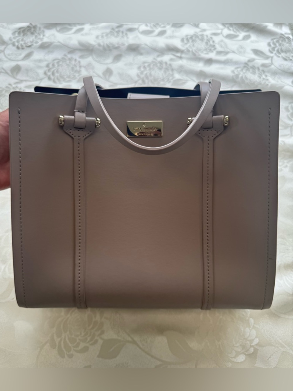 Kate Spade Taupe Leather Satchel with Removable Strap